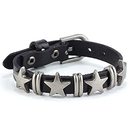 Jeilwiy Punk Leather Wristbands for Men Bracelets Handmade Wide Cuff Bangle Braided Jewelry Black Brown Adjustable - Punk Father's Gifts - color: HGB117