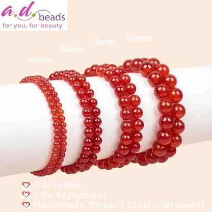 AD Beads Handmade Gemstone Stretch Elastic Bracelet Crystal Healing Reiki Nature's Beauty and Spiritual Essence Unisex (10mm, Carnelian (Life Enjoyment)) - color: Carnelian (Life Enjoyment), size: 10mm