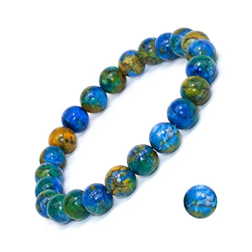8mm Natural Crystal Stretch Bracelet | Handmade Round Stone Bead Bracelet, Runs Large, Meditation Yoga Gift for Women & Men - color: Azurite