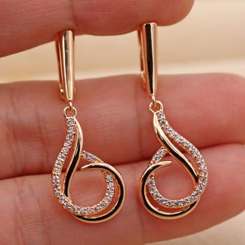 18K Gold Plated Flower Dangle Earrings for Women, Hypoallergenic Cubic Zirconia Earrings, Elegant CZ Drop Earrings, Statement Jewelry Gifts Party Fashion - style: Dangle-SwirlTeardrop