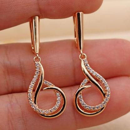 18K Gold Plated Flower Dangle Earrings for Women, Hypoallergenic Cubic Zirconia Earrings, Elegant CZ Drop Earrings, Statement Jewelry Gifts Party Fashion - style: Dangle-SwirlTeardrop