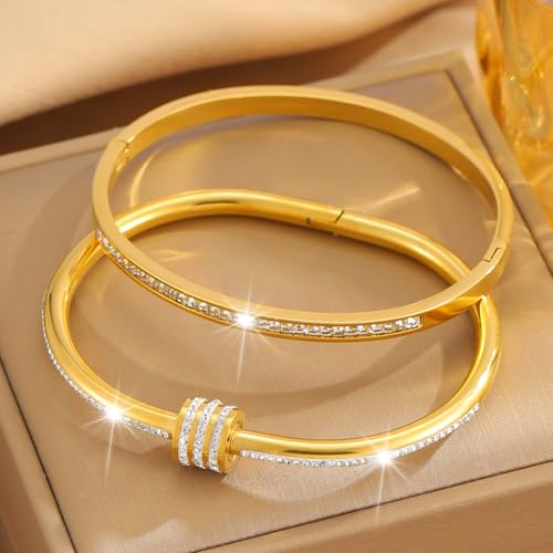 Camhanno Gold Bangles for Women - Stainless Steel Love & Friendship Bracelet Set with Gift Box | Daily Wear & Party Jewelry - color: 2pcs Gold Set Style 2