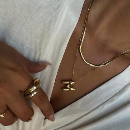 Gold Bubble Initial Necklace for Women Balloon Letter Necklace 18K Gold Plated Dainty Alphabet Pendant Puffy Name Personal Necklace - color: M