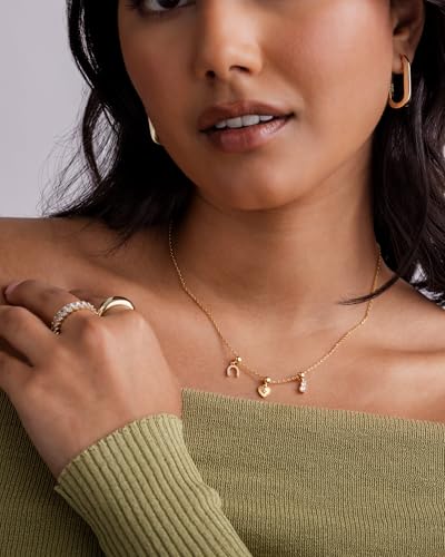 PAVOI 14K Gold Plated Dainty Necklace with Removable Charms Set for Women | 2 and 3-Pack Small Motif & Mantra Pendants, Adjustable Chain Gold Charm Necklace, Cute Jewelry Gifts - style: Rodeo Love Pack