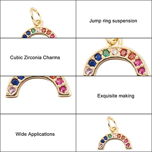Beadthoven 20pcs Real 18K Gold Plated Rainbow Crystal Charm Pendants Colorful Half Round Circle Cubic Zirconia Charm Beads with Jump Ring for DIY Jewelry Making Tiny Dangle Accessories - color: Rainbow-Mixed