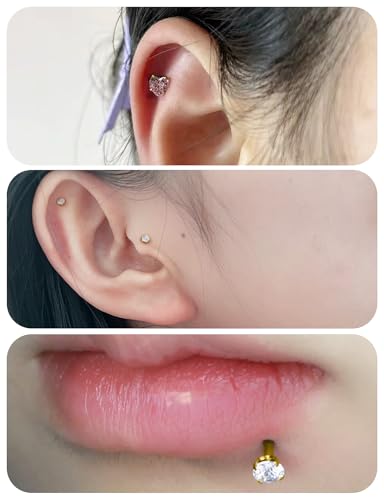 20G 18G 16G 14K Gold Filled Threadless Flat Back Earrings Studs Surgical Stainless Steel Opal CZ Nose Rings Studs Tragus Helix Conch Cartilage Earrings Piercing Jewelry For Women Men Silver - color: 14K Gold Filled, size: 16 Gauge-6MM Bar