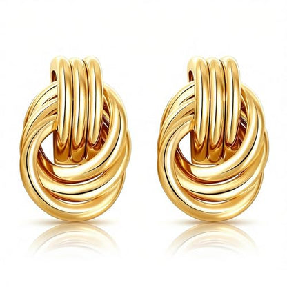 Gold Statement Earrings For Women, 14K Gold Plated Textured Geometric Drop Earrings - Hypoallergenic Stainless Steel Statement Earrings for Women, Waterproof Fan-Shaped Dangle Earrings for Beach & Daily Wear - color: Knot Gold YE03GL