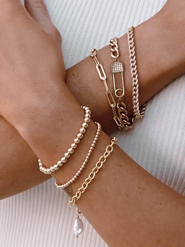 SOFYBJA 18k Gold Plated Personalized Chunky Cuban Oval Link Chain Bracelets for Men Toggle Rope Bracelet Jewelry for Women - style: Zircon Pin Cuban Chain Link Bracelet