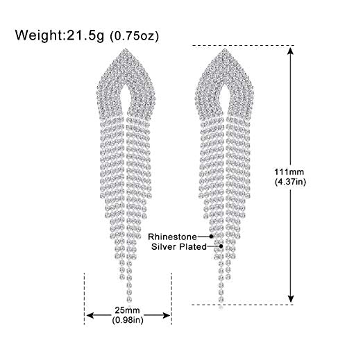Silver Rhinestone Crystal Bridal Chandelier Long Tassels Dangle Earrings for Wedding - color: D-4