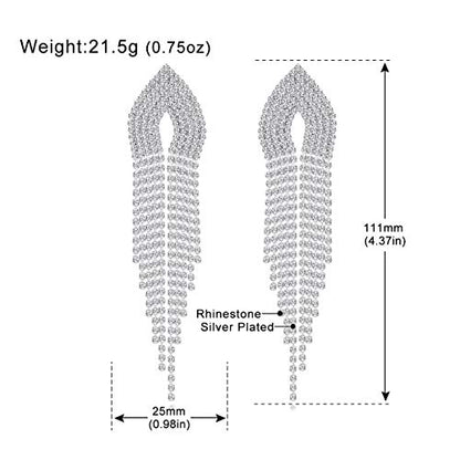 Silver Rhinestone Crystal Bridal Chandelier Long Tassels Dangle Earrings for Wedding - color: D-4
