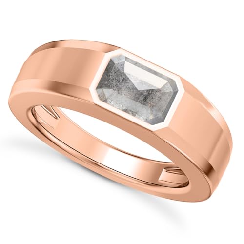 1CT - 3CT Gemstone Signet Pinky Ring - Emerald Cut Gem Pinky Ring White Yellow Rose 10K 14K 18K Gold Sterling Silver Mens Gem Signet Rings for Anniversary Fathers Day - style: Salt and Pepper Diamond