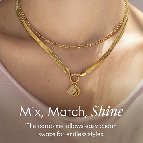 Destin Jewelry 18K Gold Plated Herringbone Necklace for Women and Men, Waterproof Flat Snake Chain, Stainless Steel Non Tarnish Layering Necklace - color: Gold, size: 16" + 2"