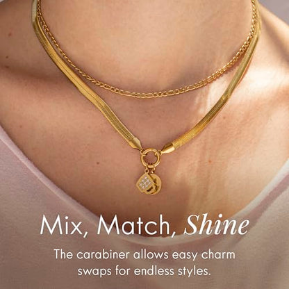 Destin Jewelry 18K Gold Plated Herringbone Necklace for Women and Men, Waterproof Flat Snake Chain, Stainless Steel Non Tarnish Layering Necklace - color: Gold, size: 16" + 2"