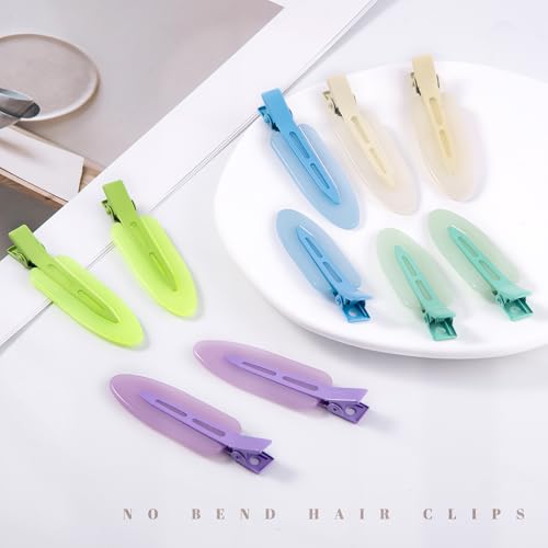 10 Pcs Creaseless No Crease No Bend Flat Hair Clips For Styling Non Slip Makeup Clips For Women Salon Hairstyle,Jelly White Green Neon-Green Blue Purple - color: Jelly White Green Neon-Green Blue Purple