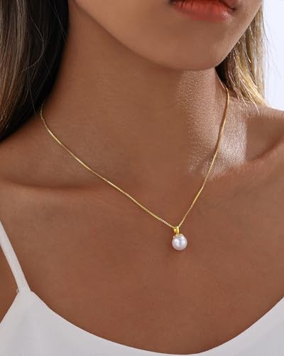Pearl Necklaces for Women Trendy 14k Gold Plated Cubic Zirconia Pearl Pendant Necklace Valentines Day Wedding Birthday Mother's Day Gifts Dainty Gold Necklace for Women - color: Style 5 - Gold Necklace