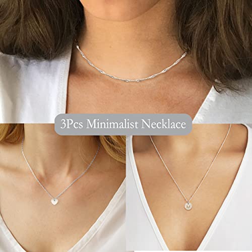 Layered Initial Choker Necklaces Handmade 14K Gold Plated Dainty Heart Personalized Letter Disc Pendant Layering Gold Necklaces for Women Gift Jewelry,Valentines Day Gifts for Mom Wife Girlfriend - style: T-Silver