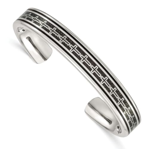 Cross Cuff Bangle in Black IP Stainless Steel with Carbon Fiber Inlay