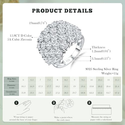 925 Sterling Silver Pave Birthstone Chunky Statement Rings for Women Men | 14K Gold Plated/Silver Large Dome Ring Birthday Cocktail Jewelry,Size 6 to 10(with Gift Box) - color: 04-Cubic Zirconia-Apr.