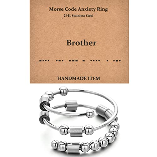 Morse Code Rings for Women, Stainless Steel Spinner Ring Fidget Rings for Anxiety Ring Morse Code Rings Inspirational Gifts Jewelry Women Birthday Graduation Gifts for Best Friends - style: 17 Brother