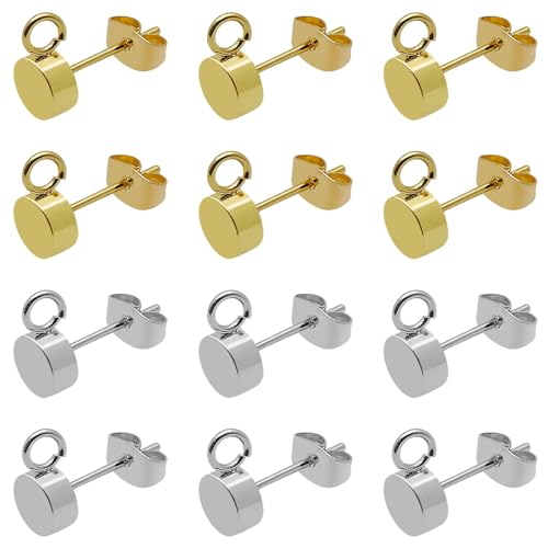 32pcs Earring Studs for Jewelry Making,Gold Plated Stud Earrings Stainless Steel Earring Posts with Loop Hypoallergenic Earrings with Ear Nuts for DIY Making(14K Gold,Silver) - color: 32pcs;14K Gold,Silver