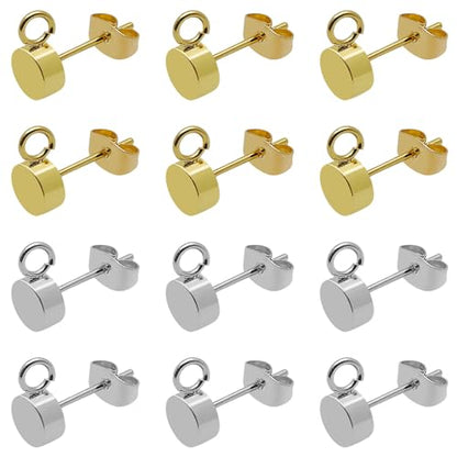 32pcs Earring Studs for Jewelry Making,Gold Plated Stud Earrings Stainless Steel Earring Posts with Loop Hypoallergenic Earrings with Ear Nuts for DIY Making(14K Gold,Silver) - color: 32pcs;14K Gold,Silver