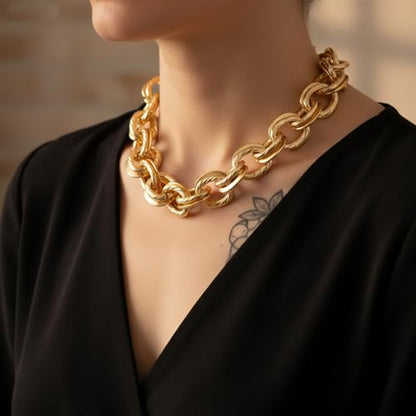 Chunky Gold Necklace, Statement Cuban Link Chain Necklaces, Punk Short Thick Gold Chain Necklace Fashion Jewelry for Women