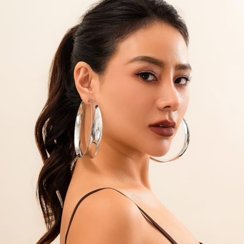 Large Hoop Earrings for Women Exaggerated Gold Large Circle Earrings Fashion Geometric Hollow Bright Hoop Earrings Trendy Minimalist Jewelry for Women