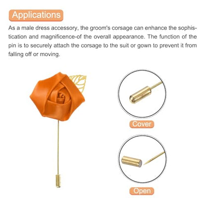 MECCANIXITY Groom Boutonnieres Rose Boutonnieres Pins for Wedding - color: Orange