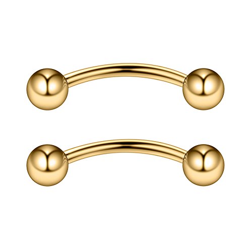 Ruifan 14G 14mm Surgical Steel Eyebrow Snake Eyes Tongue Navel Belly Ring Body Piercing Jewelry 2-6PCS - color: 14G 9/16" (14mm) Gold -2PCS