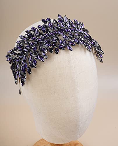 Bridal Crystal Headband for Wedding Party Large Crystal Hair Band Headpiece Hair Accessories for Bride Hair Clips for Prom Party Gift(purple) - color: purple