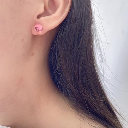 Dazzling Crystal Disco Ball Cartilage Stud Earrings for Women Mom Stainless Steel Austrian Colorful 6mm/8mm CZ Tragus Screw Flat Back Helix Tiny Studs Earring Fashion 60's 70's Jewelry Prom Party 20G - color: Pink,8mm
