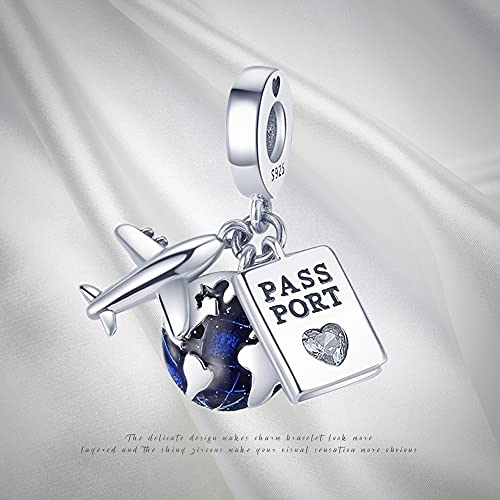 Pandach 925 Sterling Silver Charms for Bracelets and Necklaces Travel Round The World Beads Charms Relaxation Dangle Pendant,Jewelry Beads Gifts for Women - style: Airplane Travel 3-Piece Charms