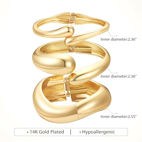 M MOOHAM Chunky Gold Bangle Bracelets for Women, Dainty 14k Gold-Plated Thicker Statement Bangles Twist Cuff Bracelet Set Stack for Women Non Tarnish Trendy Jewelry Gifts - color: 04. Wave & Drops Bangles-3PCS