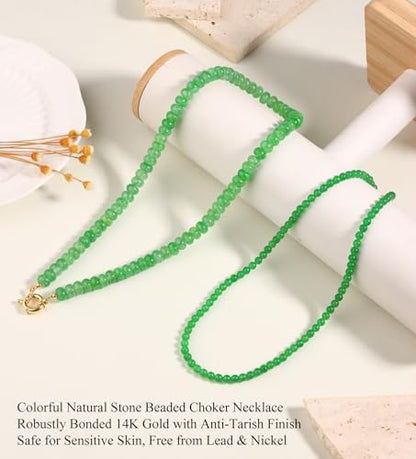 CASDAN 2Pcs Natural Gemstone Beaded Choker Necklaces for Women | Boho Colorful Beads Choker,Natural Stone Surfer Beach Necklaces,Handmade Summer Jewelry,Charm Trendy Necklaces - color: fruit green