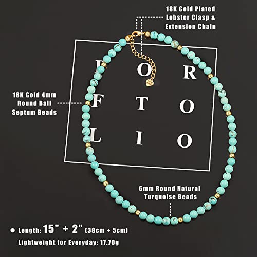 Aobei Pearl Gemstone Beaded Choker Necklace for Women Boho Turquoise/Cultured Freshwater Pearls/Garnet/Amazonite Jewelry - color: K Blue-green Round Turquoise