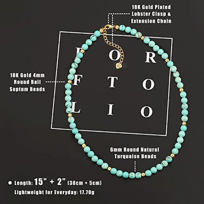 Aobei Pearl Gemstone Beaded Choker Necklace for Women Boho Turquoise/Cultured Freshwater Pearls/Garnet/Amazonite Jewelry - color: K Blue-green Round Turquoise