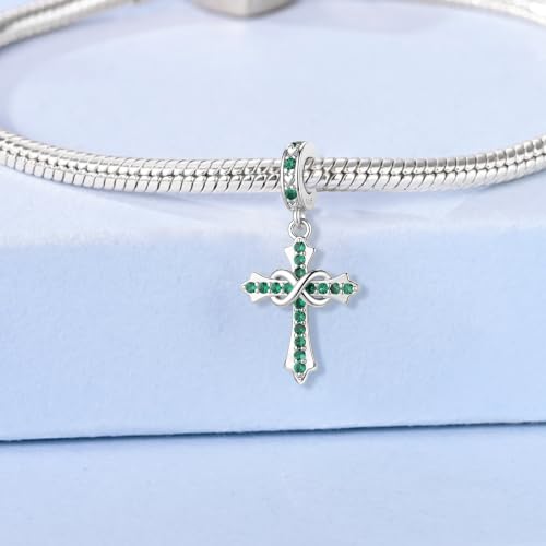 HappyStar 925 Sterling Silver Charms Infinity Design Birthstone Charms for Bracelets with 5A Cubic Zirconia Cross Necklace for Women Dangle Pendant Compatible Pandora Bracelets Happy Birthday Gifts - color: 5-May Birthstone Charms