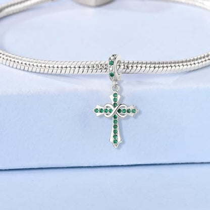 HappyStar 925 Sterling Silver Charms Infinity Design Birthstone Charms for Bracelets with 5A Cubic Zirconia Cross Necklace for Women Dangle Pendant Compatible Pandora Bracelets Happy Birthday Gifts - color: 5-May Birthstone Charms