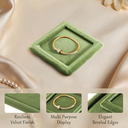 Velvet Jewelry Display Tray for Ring Earrings Necklace Bracelet Flat Tray - color: Olive Green, size: 5.12 × 5.12 in