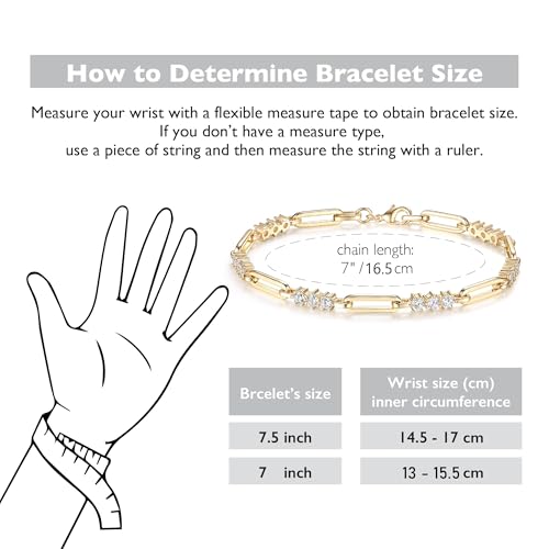 Paperclip Bracelet for Women Couple Bracelets with CZ Chain Strand Jewelry Gift for Girls - color: Style 2-Golden, 7 inches