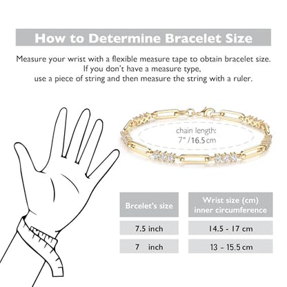 Paperclip Bracelet for Women Couple Bracelets with CZ Chain Strand Jewelry Gift for Girls - color: Style 2-Golden, 7 inches