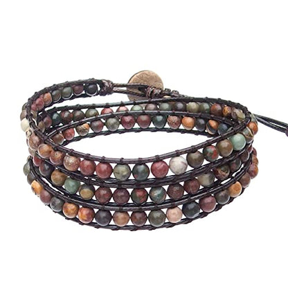 Genuine Stone Wrap Bracelets for Women Natural Crystal Beaded Wrap Bracelet 2/3/5 Adjustable Bohemian Bracelets Jewelry Gifts for Women Mom - color: picasso(3 wraps)
