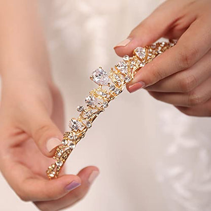 JWICOS Gold Princess Tiara Crown for Women Wedding Headband Headpieces for Birthday Pageant Prom Bridal Party - color: Gold