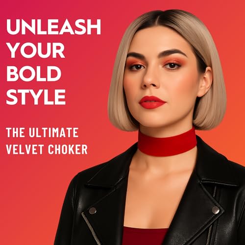 Velvet Choker for Women, Wide 1.5" 90s Ribbon Adjustable 12–18" with Stainless Steel Clasp, Soft Skin-Friendly Velvet — Black - color: Red