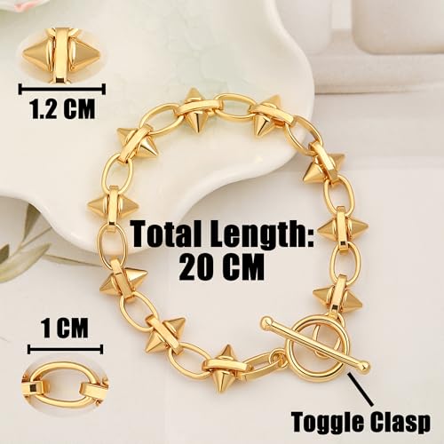 SOFYBJA 18k Gold Plated Personalized Chunky Cuban Oval Link Chain Bracelets for Men Toggle Rope Bracelet Jewelry for Women - style: Spike Chain Link Bracelet
