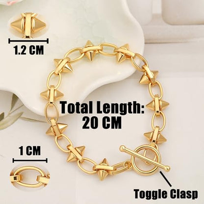 SOFYBJA 18k Gold Plated Personalized Chunky Cuban Oval Link Chain Bracelets for Men Toggle Rope Bracelet Jewelry for Women - style: Spike Chain Link Bracelet