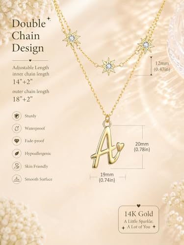 14K Gold A-Z Initial Lette Necklace Star Choker Women Necklace | Personalized Initial Jewelry, Meaningful Name Letter Gift for Women Wife Mom Friend, Perfect Present For Birthday/Anniversary - style: 14K Gold-A