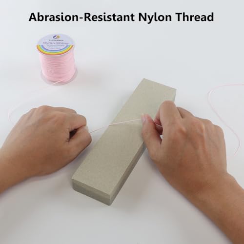 LUSTEMBER 0.8mm Nylon String, Strong Bracelet String, Durable Nylon Cord for Jewelry Making, Bracelets, Beading, Necklaces, Rattail Braiding, Kumihimo, Wind Chimes, Blinds and Handicrafts - size: Pink