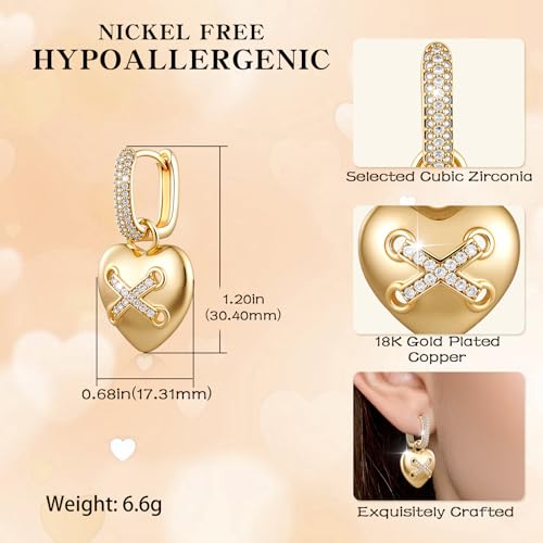 18K Crystal Heart Hoop Earrings for Women with Locket Design, White Crystal Cubic Zirconia Dangling Earrings Fine Jewelry Gifts for Her - color: Love Pendant 2
