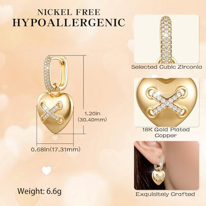18K Crystal Heart Hoop Earrings for Women with Locket Design, White Crystal Cubic Zirconia Dangling Earrings Fine Jewelry Gifts for Her - color: Love Pendant 2